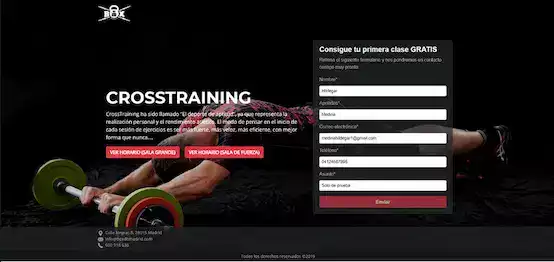 Box DB Madrid - Landing page de CrossTraining con formulario de captación, horarios y galería desarrollada por DevSprinters